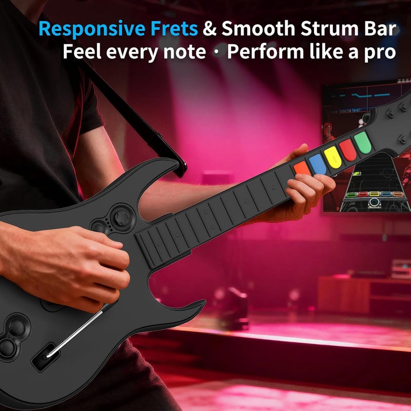 NBCP Wireless Guitar Controller for Xbox Series X/S, Xbox One & PC – Compatible with Rock Band 4 and Fortnite Festival, 2.4G Connection, Guitar Strap Included – Black - Image 5